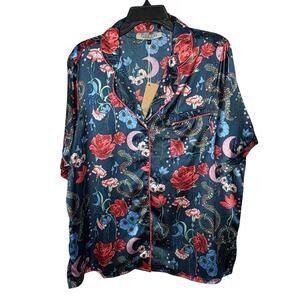 Their Nibs Two Piece Top & Shorts Rose Moon Mushroom Pajama Set Size XL New